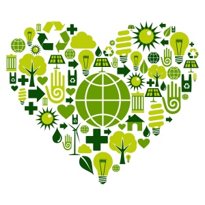Green heart with environmental icons